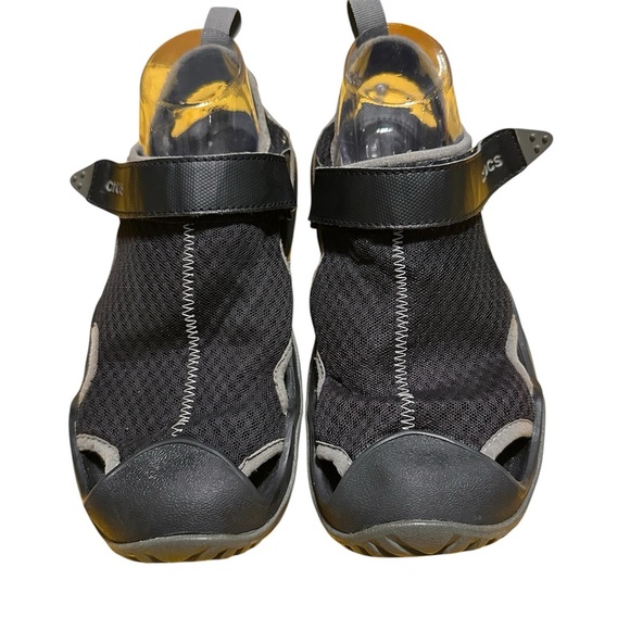 Crocs Swiftwater Mesh Shoes Mens 9 Deck Slip On Sport Sandals Adjustable Black - Picture 2 of 5